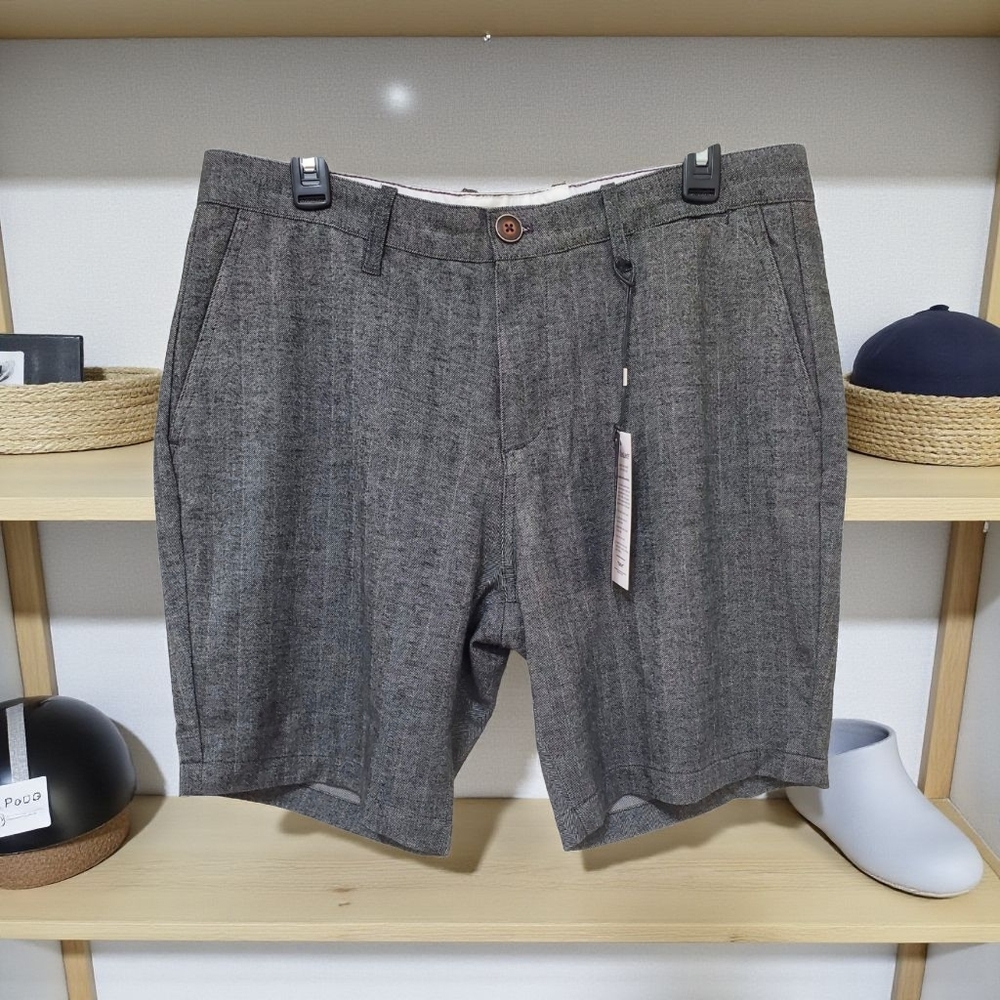 Men's Nifty Genius Grey Poly Blend Tweed Shorts With Ultrasuede Size 33